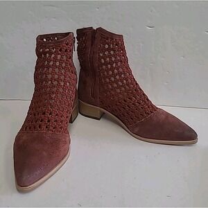 Rebels Rhea Pumpkin Brown Suede Woven Ankle Bootie Boot Women's Size 9
